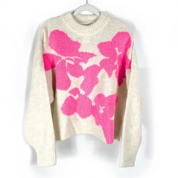 Essentiel Antwerp Garcon Sweater Cream Pink Floral Jacquard Knit Pullover Sz M